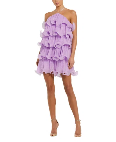MAC DUGGAL CRINKLE CHIFFON TIERED RUFFLE HALTER MINI DRESS
