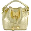 Mac Duggal Crinkle Metallic Leather Bucket Handbag In Gold