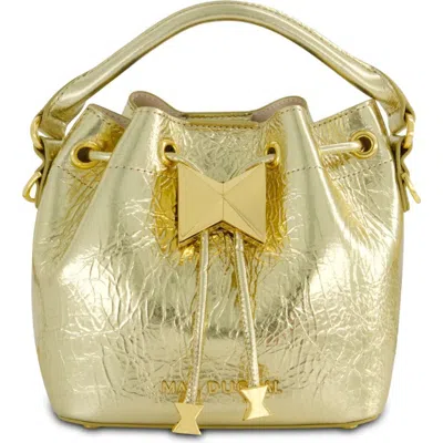 Mac Duggal Crinkle Metallic Leather Bucket Handbag In Gold