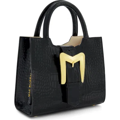 Mac Duggal Crocodile Embossed Leather Gold Buckle Tote Bag In Black