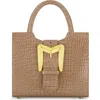 Mac Duggal Crocodile Embossed Leather Gold Buckle Tote Bag In Taupe