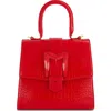 Mac Duggal Crocodile Leather Buckle Detail Medium Handbag In Cherry