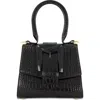 Mac Duggal Crocodile Leather Buckle Detail Mini Handbag In Black