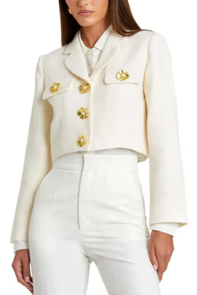 MAC DUGGAL MAC DUGGAL CROPPED TWEED FLORAL BUTTON JACKET