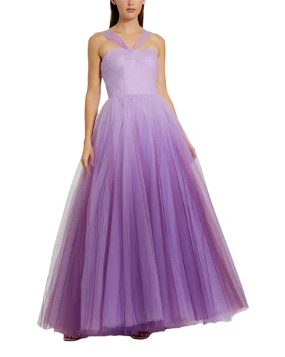 Mac Duggal Cross Front Strap Ombre Tulle Gown In Purple