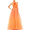 Mac Duggal Cross Front Tulle Ombre Cut-out Gown In Orange