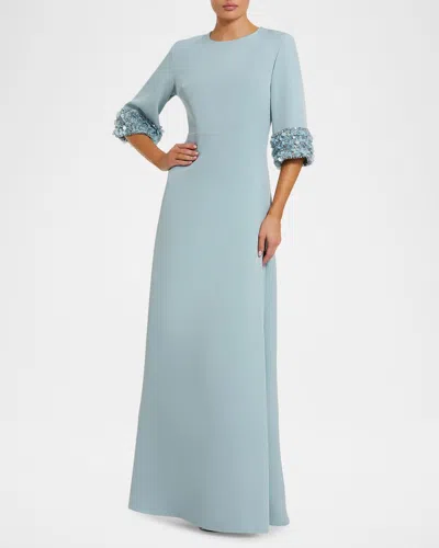 Mac Duggal Crystal & Sequin-embellished Crepe Gown In French Blue