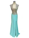 Mac Duggal Crystal And Sequins Embellished Jersey Prom Dress In Aqua/silver In Multi