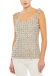 Mac Duggal Crystal Embellished Soft Tie Cami Top In Beige