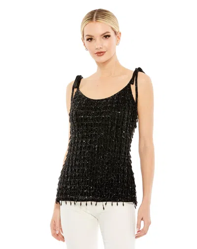Mac Duggal Crystal Embellished Soft Tie Cami Top In Black