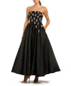 Mac Duggal Crystal Embellished Strapless Satin A-line Dress In Black