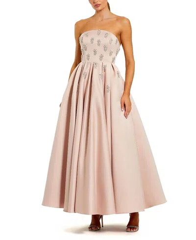 Mac Duggal Crystal Embellished Strapless Satin A-line Dress In Pink