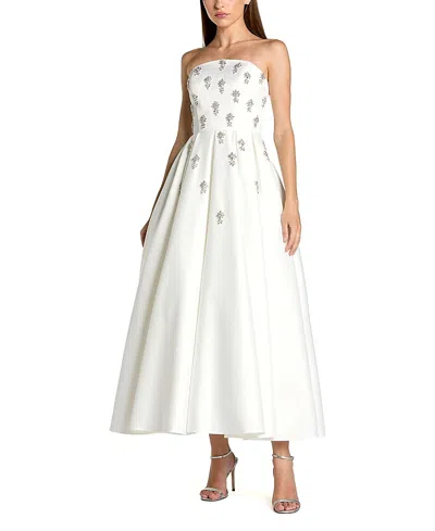 Mac Duggal Crystal Embellished Strapless Satin A-line Dress In White