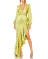 Mac Duggal Cut Out Asymmetrical Ruffle Gown In Pistachio