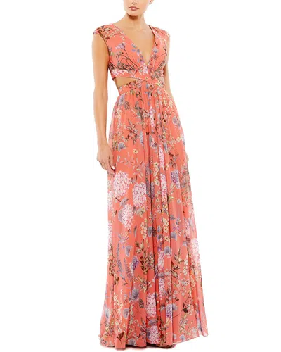 Mac Duggal Cut Out Cap Sleeve V Neck Gown In Orange