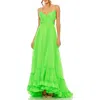 Mac Duggal Ruched Sleeveless Tiered Gown In Lime