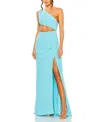 Mac Duggal Cut Out One Shoulder Ruched Back Gown In Powder Blue