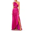 Mac Duggal Cut Out One Shoulder Satin Gown In Magenta
