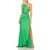 Mac Duggal Cut Out One Shoulder Satin Gown In Spring Green