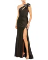 Mac Duggal Sequined Bow Detail One Shoulder Trumpet Gown In Black