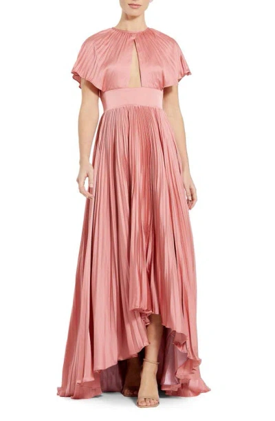 Mac Duggal Cutout Pleated Satin High-low Gown In Dusty Rose