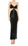 Mac Duggal Sequined Spaghetti Strap Cut Out Gown In Black