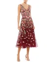 Mac Duggal Deep V Midi Dress In Red