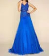 Mac Duggal Deep V-neck Floor Length Ball Gown In Electric Blue In Blue