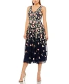 Mac Duggal Deep V Neck Embroidered Tea Length Dress In Midnight Multi