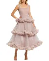 Mac Duggal Dot Print Tiered Cocktail Midi Dress In Pink