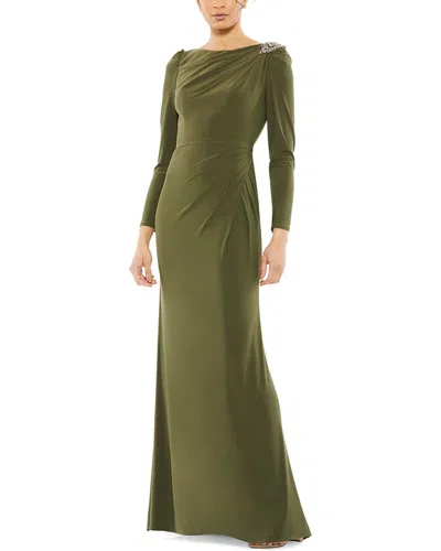 Mac Duggal Draped Bateau Long Sleeve Trumpet Gown In Green