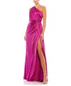 Mac Duggal One-shoulder Draped Satin Gown In Berry