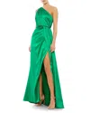 Mac Duggal One-shoulder Satin Gown In Emerald