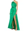 Mac Duggal Draped One Shoulder Satin Gown In Emerald Green In Green