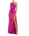 Mac Duggal Draped One Shoulder Satin Gown In Purple