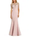 Mac Duggal Draped Pearl Beaded Detail Mermaid Gown In Vintage Lilac