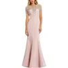 Mac Duggal Draped Pearl Beaded Detail Mermaid Gown In Vintage Lilac