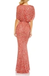 Mac Duggal Draped Sleeve Sequin V-neck Gown