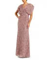 Mac Duggal Draped Sleeves Ruched Waist Detail V-neck Gown In Vintage Lilac