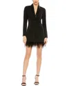 Mac Duggal Feather Trim Long Sleeve Tuxedo Cocktail Dress In Black