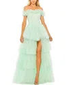Mac Duggal Strapless High Low Tulle Gown In Green