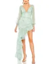 Mac Duggal V Neck Empire Sleeve High Low Dress In Green