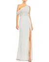Mac Duggal Gathered One Shoulder Satin Faux Wrap Gown In Multi