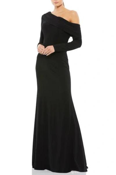 Mac Duggal Drop Shoulder Long Sleeve Column Gown In Black