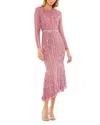Mac Duggal Hand Embellished Asymmetrical Long Sleeve Midi Dress