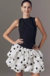 Mac Duggal Sleeveless Crepe Mini Dress With Polka Dot Skirt In Black