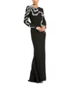 Mac Duggal Elegant Beaded Swirl Applique Gown In Black