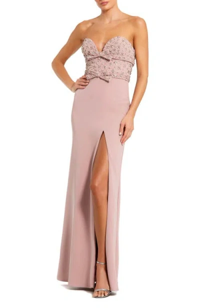 MAC DUGGAL MAC DUGGAL ELEGANT CREPE GOWN WITH SWEETHEART NECKLINE, EMBELLISHMENTS & THIGH-HIGH SLIT