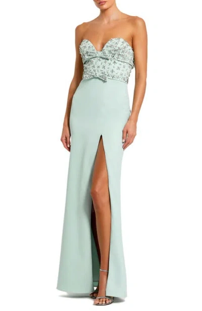MAC DUGGAL MAC DUGGAL ELEGANT CREPE GOWN WITH SWEETHEART NECKLINE, EMBELLISHMENTS & THIGH-HIGH SLIT