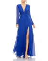 Mac Duggal Elegant V-neck Front Twist Long Sleeve Dress